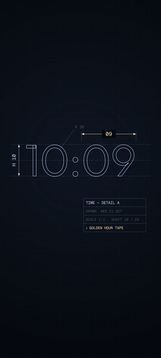 Draft, a blueprint clock live wallpaper on an Android lock screen